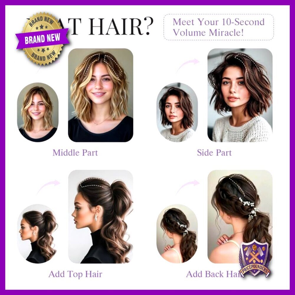 Clip In Short Hair Extensions 100% Remy Human Hair Invisible Volume Boost - Picture 5 of 5